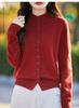 Otoño e Invierno Nuevo Cárdigan de Punto de Lana con Hilo Floral para Mujer Cuello Medio Alto Suéter con Múltiples Botones Chaqueta Exterior Top de Suéter para Fondo