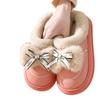 Pantuflas de Algodón para Mujer, Pantuflas de Cuero Impermeables, Lazo Engrosado, Pantuflas Peludas Lindas, Pantuflas de Casa, Eva Relajación