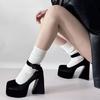 Zapatos de tacón alto sexys para chica hot, tacón grueso, Mary Janes, nuevo estilo 2025, de una línea, talla grande, plataforma impermeable, zapatos Barbie para mujer