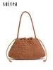 Bolso Tejido Hecho a Mano de Gamuza Nuevo Otoño/Invierno 2026, Bolso de Hombro de Nicho Vintage de Alta Gama, Bolso Dumpling de Hombro, Bolso Barco