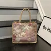 Nova bolsa tote grande de moda transfronteiriça com lantejoulas horizontais, bolsa feminina de linho, bolsa de mão de moda bordada de grande capacidade