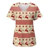 2024 Estação Independente de Comércio Exterior Outono e Inverno Novo Natal Digital Impressão 3D Gola V Bolso com Aba Calça Camiseta de Manga Curta Uniforme de Enfermagem Feminino