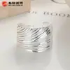 Anillo Rayado de Plata de Ley 925 para Mujer, Estilo Ins Europeo y Americano, Anillo Abierto Ajustable, Diseño de Nicho, Joyería de Plata Elegante