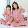 Novos pijamas para meninas Primavera e Outono manga longa Princesa crianças grandes mãe e filha desenho animado lapela pijamas roupa de casa pai e filho