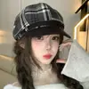 Gorra Octogonal de Moda a Cuadros Vintage para Mujer, Boina Versátil Casual de Otoño e Invierno, Boina Adelgazante para Viaje, Gorra de Periodista Estilo Británico