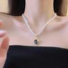 Collar con colgante de perlas vintage con pintura al óleo de goteo de la época media para mujer, nuevo estilo chino, estilo nacional, cadena de lana ligera de lujo para clavícula de nicho a la moda.