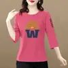 Top de Comercio Exterior Transfronterizo de Siete Mangas para Mujer, Ropa para Madres de Mediana Edad, Holgado Talla Grande, Cubre Vientre, Adelgazante, Elegante, Camiseta Base