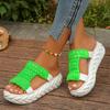 Pantuflas tejidas ligeras de suela gruesa de talla grande transfronterizas para mujer 2024 verano nuevo europeo y americano pantuflas de colores brillantes para mujer