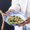 Cuenco de Porcelana Azul y Blanco para Fideos de Res de Lanzhou, Cuenco para Sopa, Cuenco Cónico, Cuenco para Fideos Caracol, Cuenco para Fideos con Salsa Frita, Cuenco Comercial para Fideos, Cuenco para Fideos con Salpicaduras de Aceite