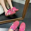Tênis Planos Transparentes Femininos Coloridos Sapatos de Treino Alemães 2024 Verão Versátil Couro Genuíno Casual Tamanho Grande 41-43 Chinelos para Mulheres