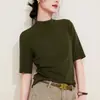 Camiseta Feminina [Tencel Modal Lenzing] de Gola Média, Manga Três Quartos Slim Fit, Camisa Base para Outono
