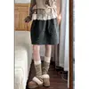 Falda Corta de Lana Gris Oscuro con Capullos Florales para Mujer Otoño Nueva Llegada Petite Cintura Alta Holgada Moldeadora Falda de Línea A
