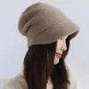 Nuevo gorro de cachemira para otoño e invierno para mujer, gorro de punto cálido con visera corta, hace que la cara se vea más pequeña, gorro de lana, gorro holgado