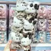 Lindo y popular moño de cuadros marrones peluche de gato KT caricatura scrunchie liga para el pelo de niños