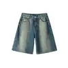 Shorts de Mezclilla Retro Degradados para Primavera y Verano para Mujer, Nuevo Estilo de Moda, Corte Holgado, Adelgazantes, Casuales de Pierna Ancha hasta la Rodilla