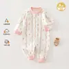 Macacão de bebê para primavera e outono, algodão puro, sem costura, roupa para recém-nascido Classe A, estilo para todas as estações, macacão de bebê