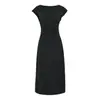Atacado de Roupas Femininas Transfronteiriças Vestido de Manga Curta Verão Novo Estilo Cintura Marcada com Pregas Simples Elegante de Alta Qualidade Emagrecedor Vestido Longo