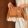 Ropa de Primavera y Otoño para Niñas Camiseta Bebé Elegante Personalidad Infantil Marca de Moda Encaje Dulce Volantes Lunares Estilo Coreano Camiseta Base