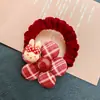 Elástico de Cabelo de Veludo Flor Vermelha de Ano Novo, Elástico Fofo para Crianças, Elástico de Cabelo, Faixa de Cabelo, Elástico de Cabelo, Acessórios de Cabelo para Meninas