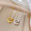 [Acero de titanio de cuerpo completo] collar de doble aro totalmente de diamante de oro real en estilo minimalista horno de aire cadena de clavícula femenina accesorios de red roja