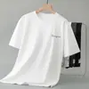 Camiseta Antibacteriana de Algodão Mercerizado de Manga Curta 7A para Homens no Verão, Camiseta de Seda Gelada com Sensação Fresca de Manga Meia-Manga Estampada com Letras, Top Branco