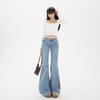 Pantalones Acampanados de Cintura Baja Yc y Estilo Retro Americano Chica Picante con Estampado de Bambú Ajustados Versátiles Elásticos Jeans para Mujer Otoño e Invierno