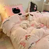 Conjunto de Roupa de Cama Fofo de Lã de Leite Quatro Peças Inverno Plush Dupla Face Capa de Edredom Lençol de Fleece Coral Conjunto de Três Peças para Dormitório