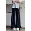 Estilo retro americano con costuras visibles, jeans de mezclilla deconstruidos lavados para hombre, pantalones acampanados de mezclilla de pierna curva, pantalones rectos de corte limpio