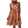 2023 Estação Independente da Amazon Comércio Exterior Moda Feminina Moda Boêmia Vestido Estampado Plissado Solto com Decote V para Mulheres