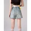 Shorts de mezclilla azul claro para mujer, tendencia verano 2026 nuevo estilo, lavados, casuales, estilizan, versátiles, de corte A
