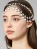Ventas Directas de Fábrica Tocados de Novia Estilo Europeo y Americano, Cadena para el Cabello con Borlas de Perlas Estilo Indio, Accesorios para el Cabello Estilo Exótico
