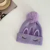 Amazon Aliexpress Ebay Popular Sombrero de Lana Tejido de Otoño e Invierno para Niños Sombrero de Lana Doble Bola Sombrero de Piel Sintética de Zorro