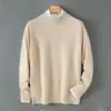 Nuevo Suéter Casual de Punto Plano 100% Lana para Hombre Otoño e Invierno Calibre 12 Cuello Semi-Alto Estilo Old Money Versátil