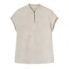 Nova Camisa Jacquard de Cetim Texturizado com Botões Estilo Chinês para Mulheres, Novo Modelo Verão 2026, Gola Alta Manga Curta Emagrecedor e Rejuvenescedor