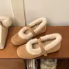Sapatos femininos rasos estilo fada em camurça e pelo, coleção de inverno 2026, bico quadrado, forrados com fleece, quentes, sapatos de algodão Mary Jane de corte baixo