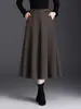 Falda de Lana Gruesa de Gama Alta para Mujer, Falda de Ocho Paneles Acampanada Línea A para Otoño e Invierno, Elegante Falda Media de Cintura Alta