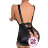 Cross-border europeu e americano nova roupa íntima sexy feminina alça oca sexy couro envernizado saia envolvente sem costas uniforme doméstico terno