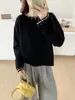 Elegante suéter de punto redondo con cuentas para mujer, nueva colección otoño/invierno 2026, suave y cómodo, corte holgado, top de punto versátil, moderno