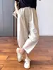Pantalones casuales de pierna recta finos de verano para mujer, pantalones adelgazantes de talla grande para cuerpo con forma de pera, pantalones tipo harén holgados cropped de papá