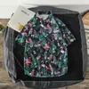 Camisa Floral para Hombre de Manga Corta Blanca Estilo Coreano Moderna Guapo Casual Verano Delgada Hawaiana Guapo de Media Manga Holgada
