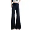 Pantalones de pierna ancha con microcampana de lunares para mujer, nuevo estilo de otoño, cintura alta, corte ajustado con bolsillos, acampanados para petite, pantalones casuales