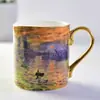 Taza de Pintura al Óleo Cerámica Creativa Mango Dorado Hogar Oficina Té de la Tarde Venta al por Mayor Regalo Más Logo Taza de Porcelana Hueso Taza de Agua
