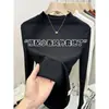 Camiseta Básica de Mousse Cachemir con Cuello Alto Pequeño para Mujer, Capa Interior Cálida para Otoño e Invierno, Corte Ajustado, Color Sólido, Cepillado, Versátil Top de Manga Larga