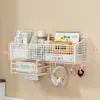 Estante de almacenamiento de pared para dormitorio de estudiantes, estante colgante adhesivo para dormitorio, organizador de pared para mesita de noche/sobre cama, cesta colgante sin perforaciones