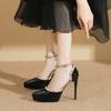 1233-23 Tacones Altos Sexy con Remaches para Mujer 2025 Primavera y Otoño Nuevos Zapatos de Plataforma Impermeables de Tacón de Aguja Puntiagudos 12cm