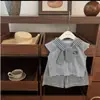 Conjunto de Roupa Desenho Animado Gatinha Kt 2026 Estilo Coreano Moda Bebê Camiseta com Manga Curta Estilo Capa Calça Larga Listrada Conjunto de Duas Peças