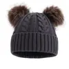 Gorro de Punto Trenzado Simple de Moda para Otoño e Invierno de Adulto, Lindo Doble Pompón, Cálido a Prueba de Viento para Exteriores, Gorro de Lana
