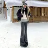 Pantalones de Yoga Empalmados Falsos de Dos Piezas para Mujer, Nuevos de Otoño e Invierno, Casual Americano Ajustados, Pantalones Acampanados Versátiles para Dama con Forro Polar y Engrosados