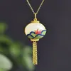 Colar de Prata Vintage 2020 Novo Corrente de Lã Feminina Pingente de Jade Hetian Jade Queimado Lótus Azul Joias Estilo Chinês