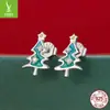 Pendientes Originales de Copo de Nieve y Campana Navideña Yinziyun Plata de Ley S925 Pendientes de Árbol de Navidad Europeos y Americanos Pendientes de Manzana Pendientes
